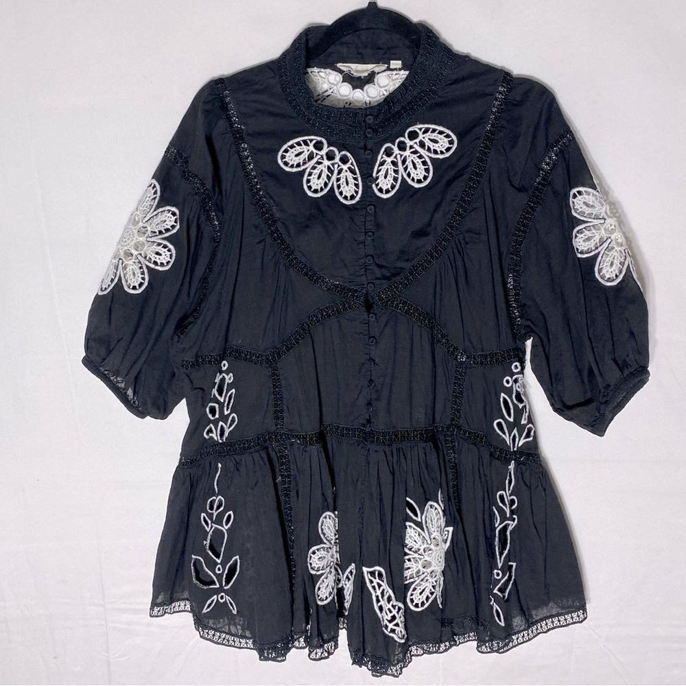 Anthropologie Forever That Girl Short Sleeve High Neck Boho Peasant Blouse M